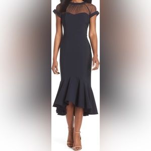 Illusion Neck Crêpe Midi Dress